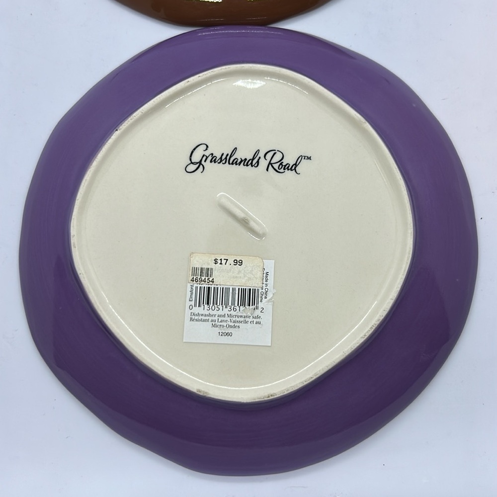 Grasslands Road OWL PLATES Woodgrain Tree Stump Leaves Set of 2 NEW WITH TAG - Picture 7 of 8